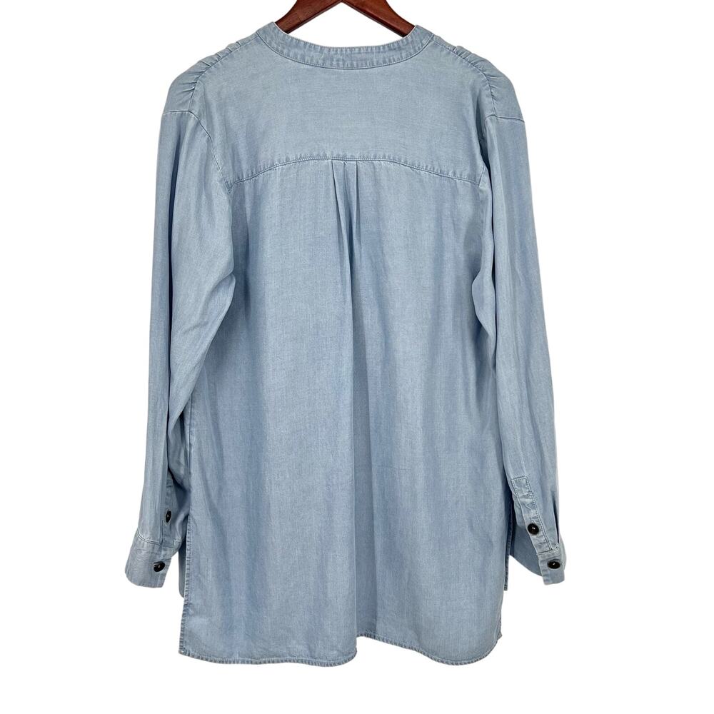 Soft Surroundings LARGE Blue Denim Chambray Long Sleeve Blouse Shirt Top Mature - Picture 8 of 8
